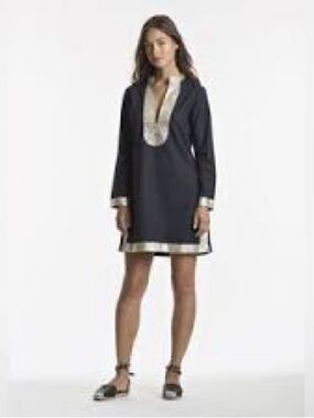 Gallabia Urban Casual Kaftan Dress with Ivory Trim. Medium